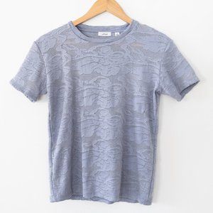 Aritzia Wilfred Mesh Floral Periwinkle Short Sleeve Top